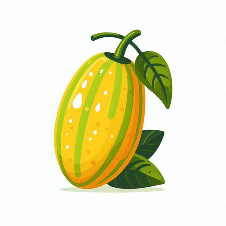 Melon with leaves isolated on white background. Vector cartoon illustration.のイラスト素材