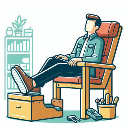 Vector illustration of a man sitting in an armchair at the officeのイラスト素材