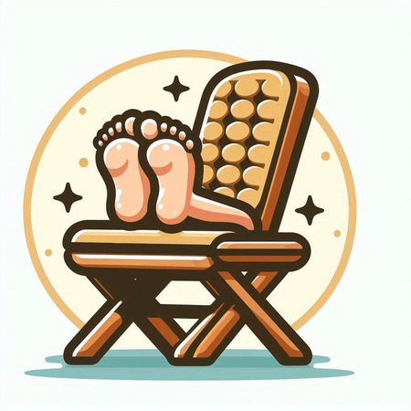 Illustration of a pair of feet on a deck chair on a white backgroundのイラスト素材