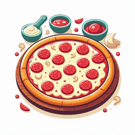 Pizza with pepperoni and mozzarella, vector illustration.のイラスト素材