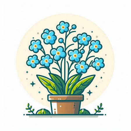 Flower pot with blue forget-me-not. Vector illustration.のイラスト素材