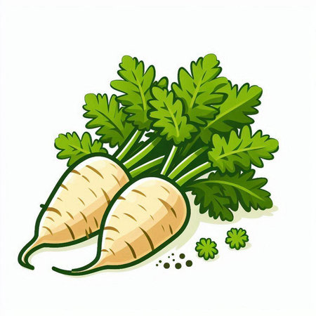 Radish with parsley on a white background. Vector illustration.のイラスト素材