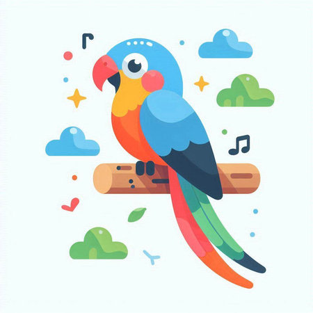 Cute parrot sitting on a tree branch. Vector illustration.のイラスト素材