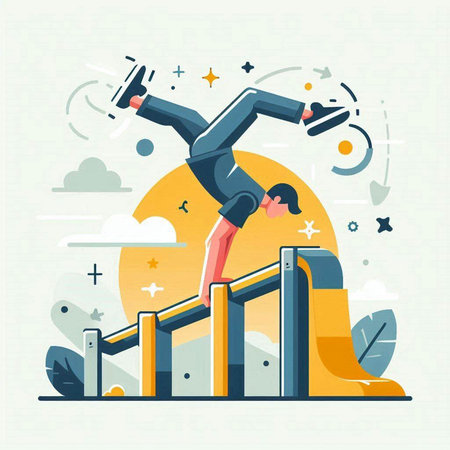 Vector illustration of a man jumping over obstacle. Flat style design.のイラスト素材