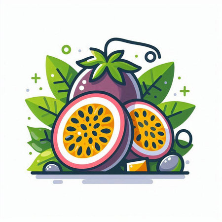 Passion fruit flat color vector icon. Exotic tropical fruit illustration.のイラスト素材