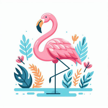 Flamingo. Vector illustration in flat style. Isolated on white background.のイラスト素材
