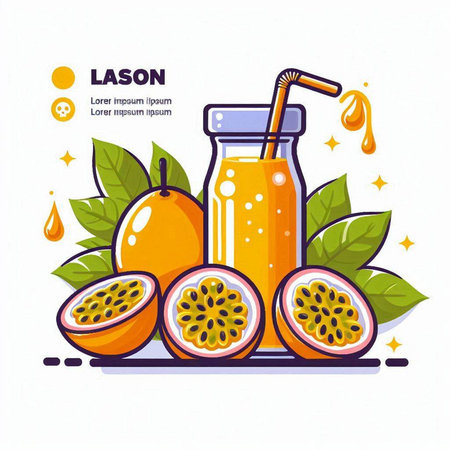 Passion fruit juice in a glass on a white background. Vector illustration.のイラスト素材