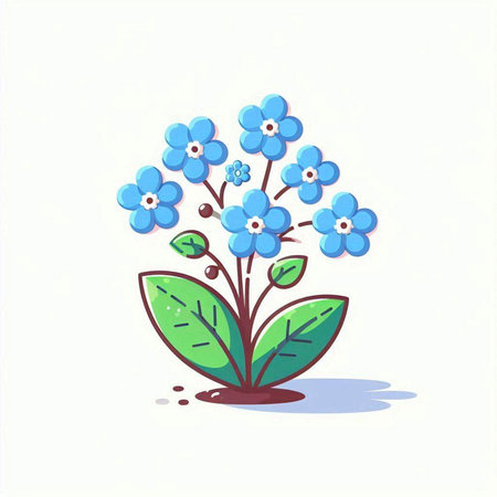 Illustration of blue forget-me-not flowers on white backgroundのイラスト素材