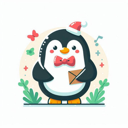 Cute penguin with envelope. Vector illustration in cartoon style.のイラスト素材