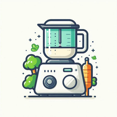 Illustration of a blender with vegetables. Flat style vector icon.のイラスト素材