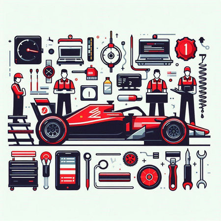Vector illustration of a set of auto repair tools and equipment in a flat styleのイラスト素材