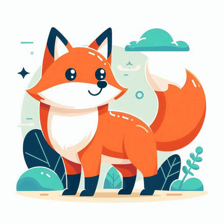 Cute cartoon fox character in flat style. Vector illustration of wild animal.のイラスト素材
