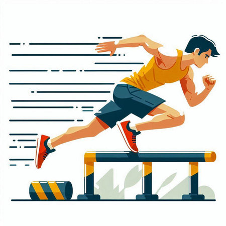 Athletic man jumping over obstacle. Flat vector illustration.のイラスト素材