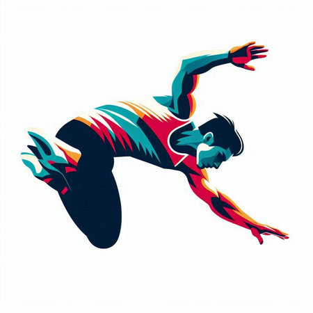Athletic man jumping, isolated on white background, vector illustration.のイラスト素材