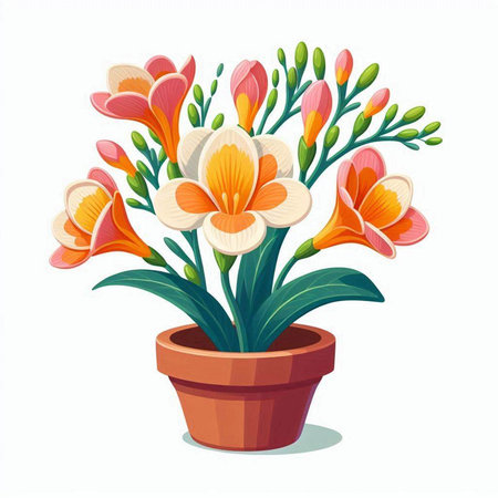 Bouquet of beautiful flowers in a pot. Vector illustration.のイラスト素材