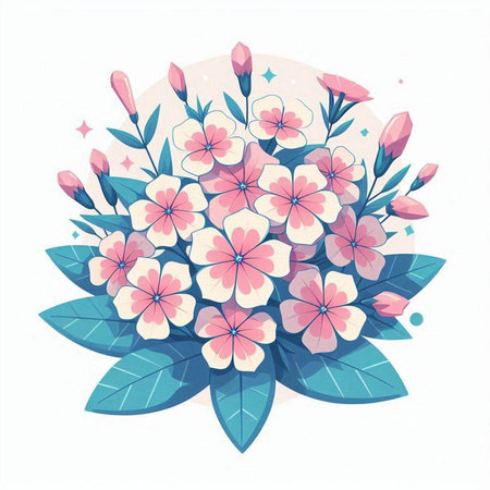 Flower bouquet with pink and blue flowers, vector illustration.のイラスト素材