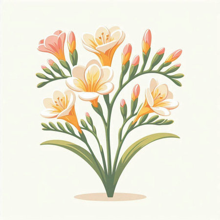 Bouquet of yellow and orange freesia flowers, vector illustrationのイラスト素材