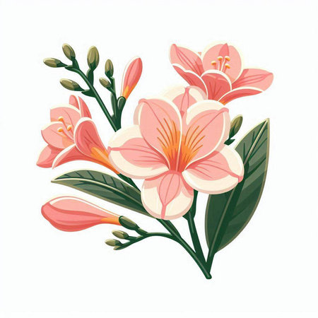 Beautiful pink lily flowers isolated on white background. Vector illustration.のイラスト素材