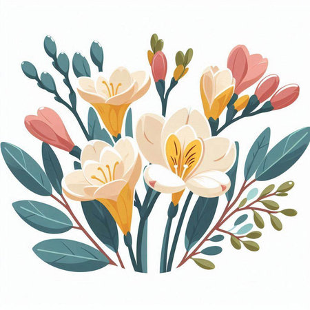 Bouquet of crocuses and eucalyptus. Vector illustrationのイラスト素材