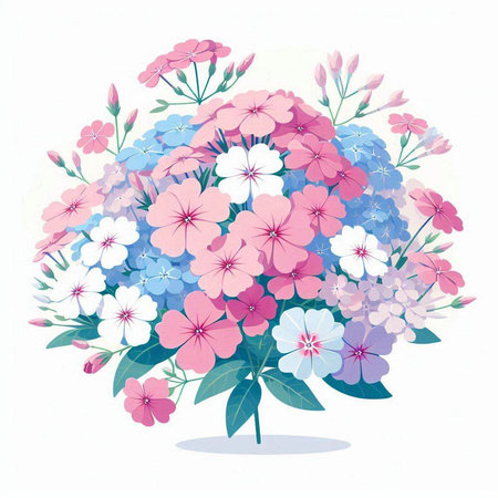 Bouquet of pink and blue hydrangea flowers.のイラスト素材