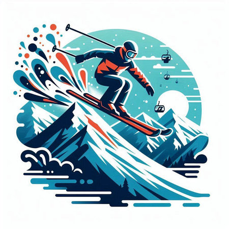Snowboarder jumping in the mountains, winter sport vector illustration.のイラスト素材