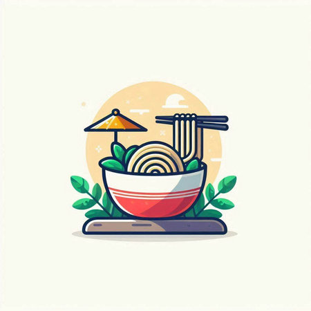 Noodles in a bowl with chopsticks. Vector illustration.のイラスト素材