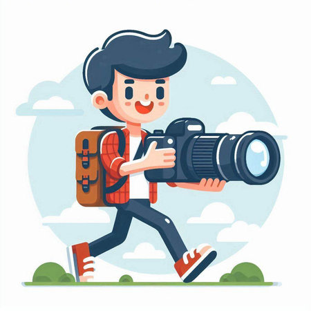 Photographer with camera. Vector illustration in cartoon style. Flat design.のイラスト素材
