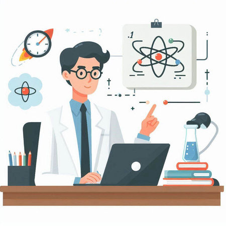 Scientist working at the laboratory. Vector illustration in a flat styleのイラスト素材