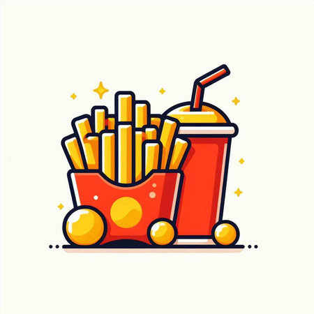 French fries with soda in cart. Fast food icon. Vector illustrationのイラスト素材
