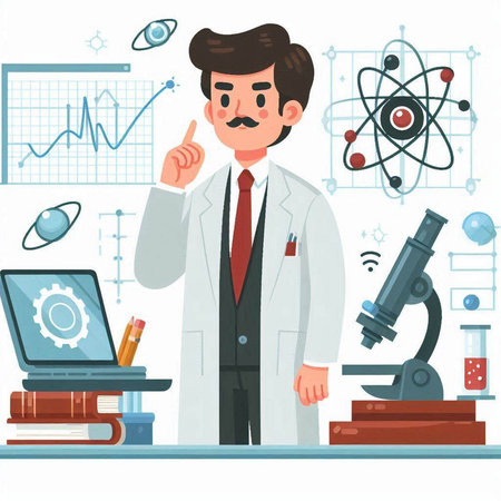 Scientist working in laboratory. Vector illustration in flat cartoon style.のイラスト素材