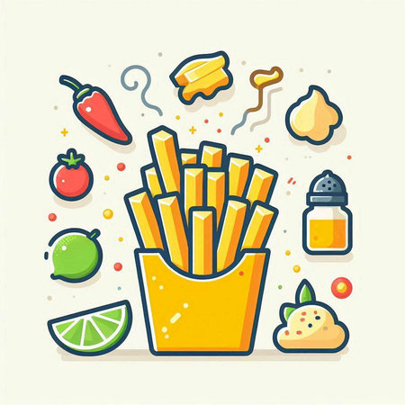 French friesfood, fast food, unhealthy food, vector illustrationのイラスト素材