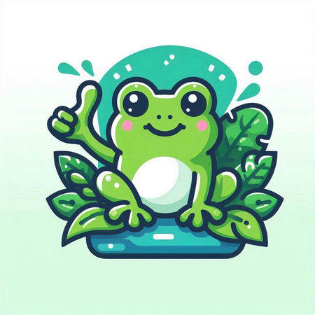 Cute frog cartoon character vector illustration. Green frog mascot icon.のイラスト素材