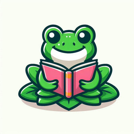 Cute frog reading a book. Vector illustration in cartoon style.のイラスト素材