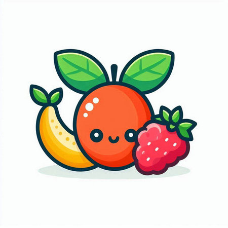 Cute kawaii fruit character with strawberry and banana, vector illustrationのイラスト素材