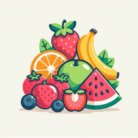 Fruit and berry vector illustration. Colorful fruit icon.のイラスト素材