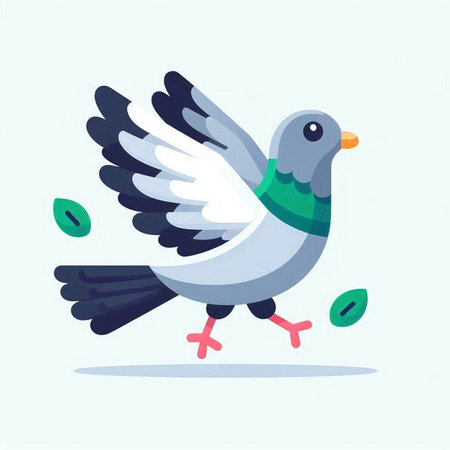 Pigeon flying with olives. Vector illustration in cartoon styleのイラスト素材