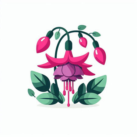 Fuchsia flower. Vector illustration isolated on a white background.のイラスト素材