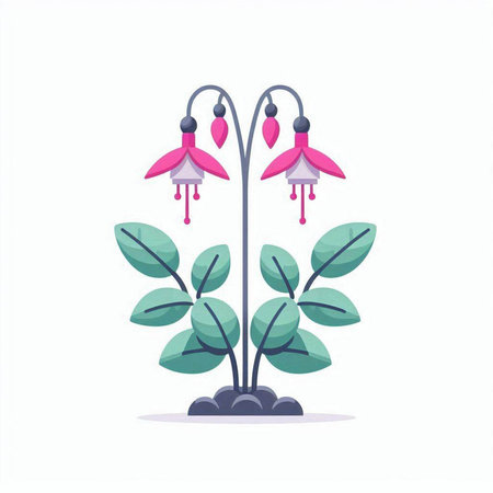 Fuchsia flowers in a pot. Vector illustration in flat styleのイラスト素材