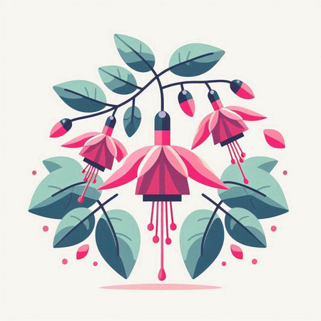 Fuchsia flower and leaves. Vector illustration in flat style.のイラスト素材