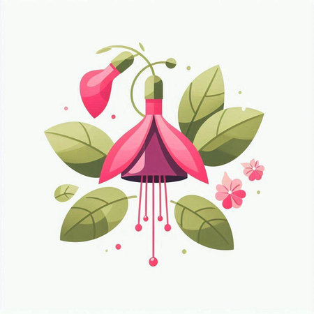 Fuchsia flower with leaves. Vector illustration in flat style.のイラスト素材