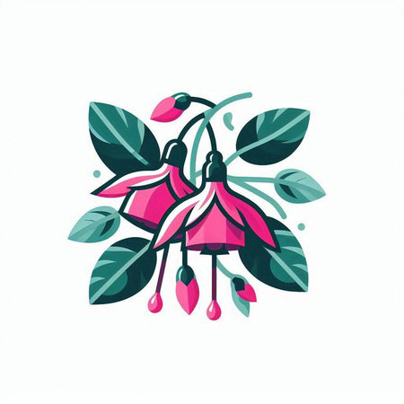 Fuchsia flower with leaves. Vector illustration in flat style.のイラスト素材