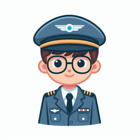 Vector illustration of a cute boy in a pilot's cap and glassesのイラスト素材