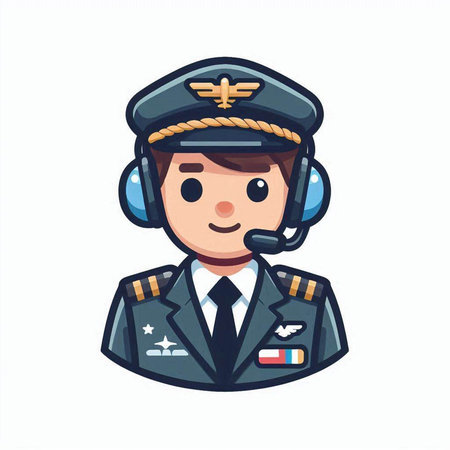 Pilot cartoon character vector illustration. Cute pilot with headset.のイラスト素材