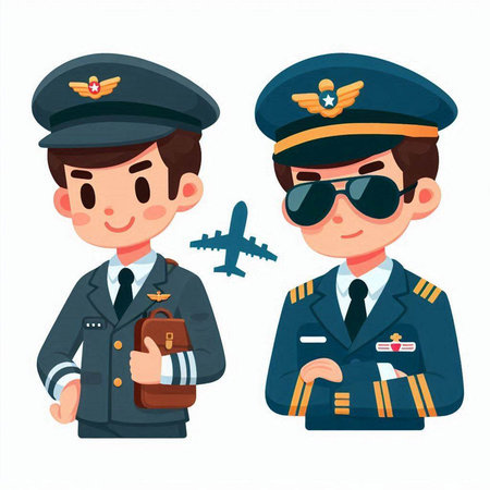 Airline pilot and stewardess vector illustration. Airplane pilot and stewardess in uniform.のイラスト素材