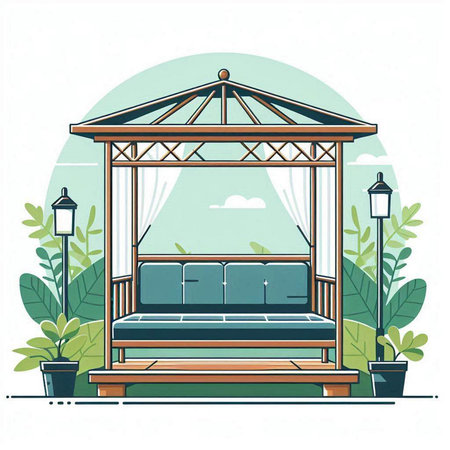 Gazebo in the garden. Vector illustration in flat styleのイラスト素材