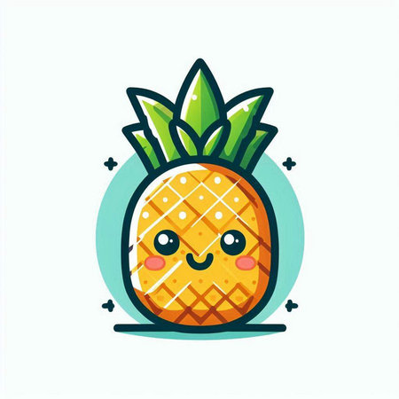 Pineapple character. Cute cartoon pineapple icon. Vector illustration.のイラスト素材