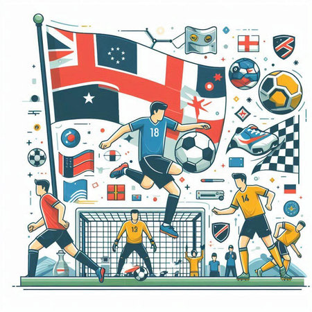 Soccer match. Vector illustration in line art style on white backgroundのイラスト素材