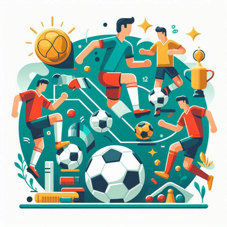 Soccer game. Flat design style vector illustration. Sport background.のイラスト素材