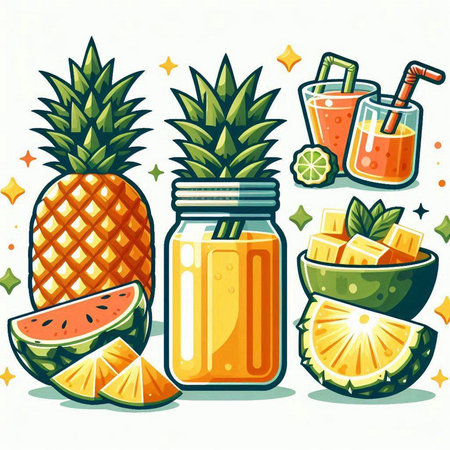 Fruit smoothies in a glass with a straw. Vector illustration.のイラスト素材