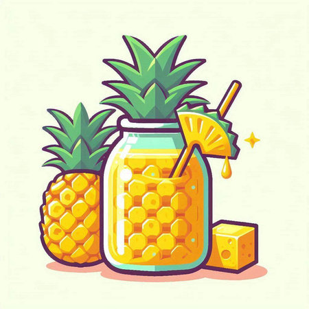 Pineapple smoothie in a glass jar. Vector illustration.のイラスト素材